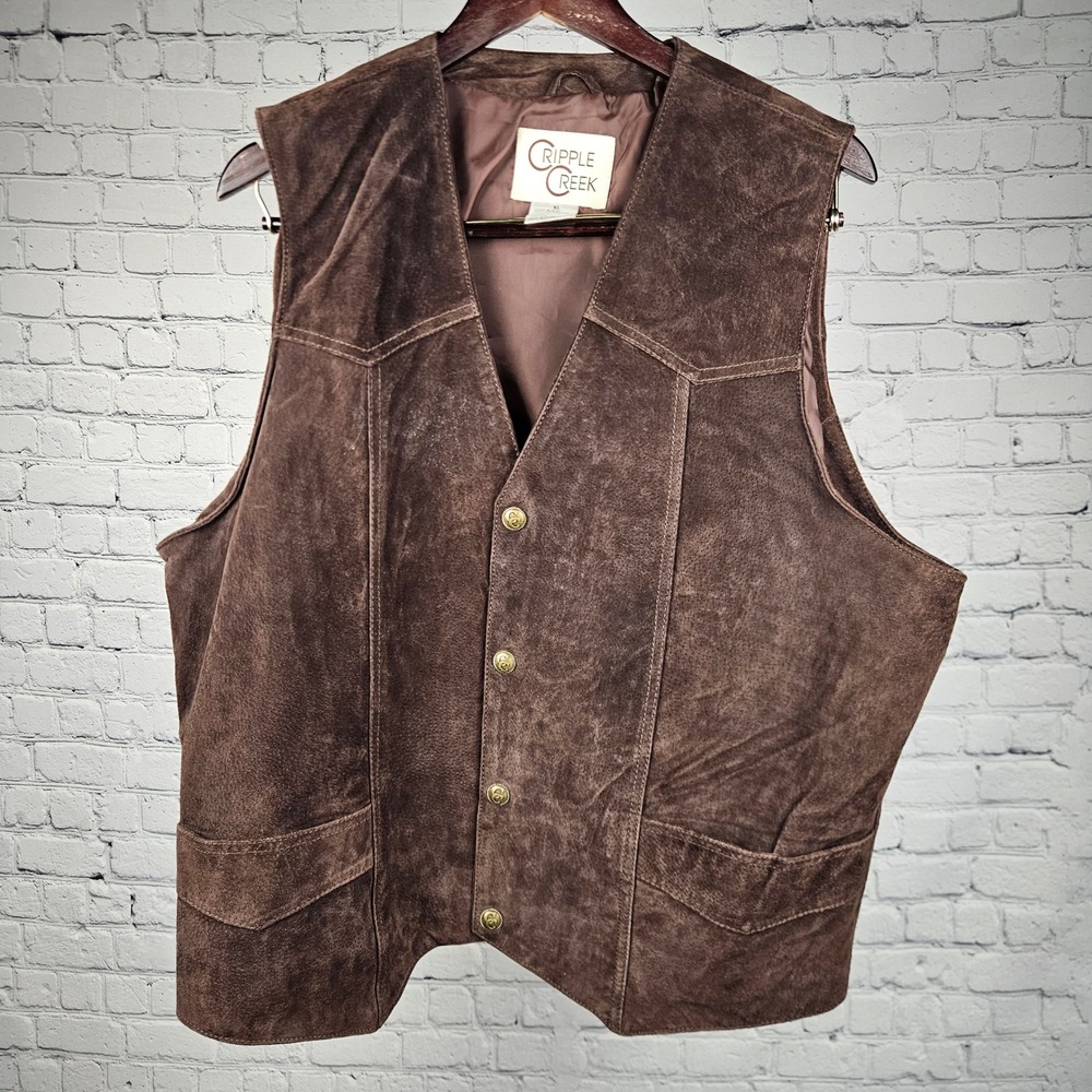 Cripple Creek Mens Brown Genuine Leather Suede Western Vest XL ML3051